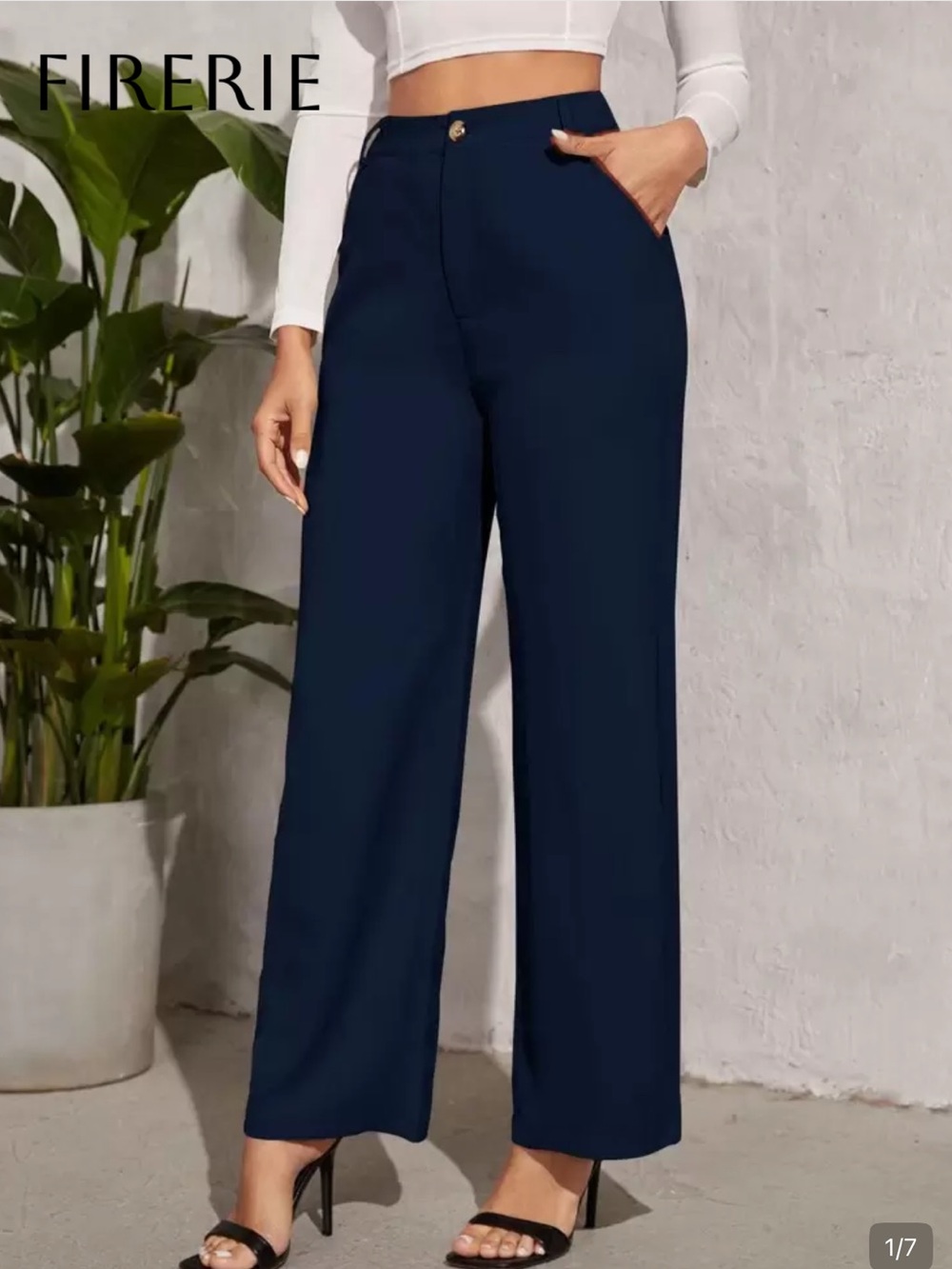 High-Waist Wide-Leg Navy Dress Pants